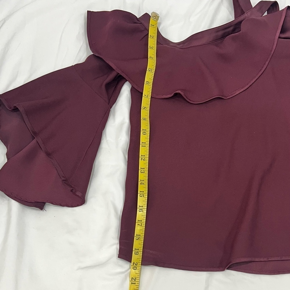 Loft burgundy ruffle bell sleeves top size S - Picture 8 of 10